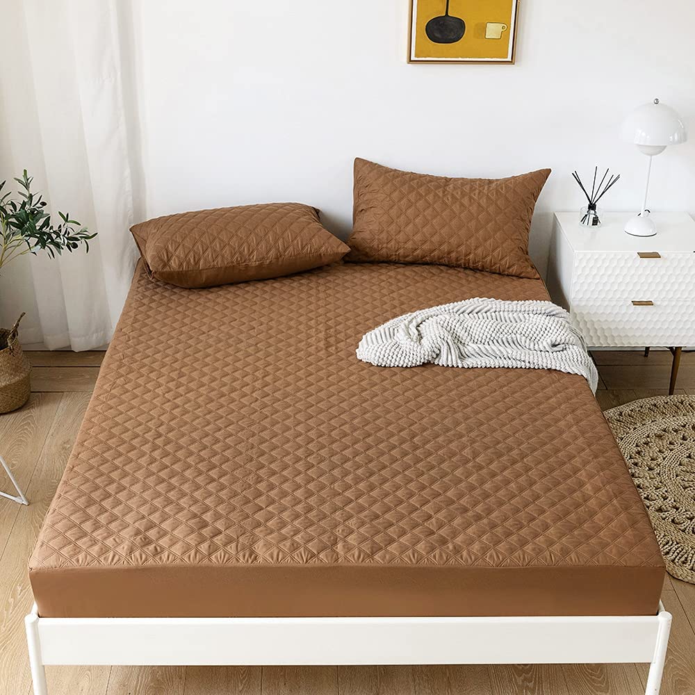 Quilted Waterproof Mattress Protector-Brown