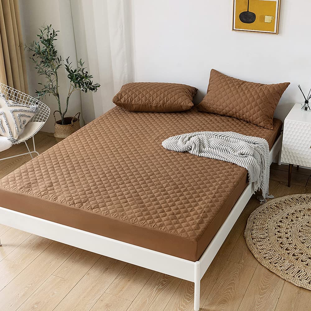 Quilted Waterproof Mattress Protector-Brown