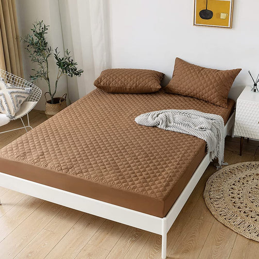 Quilted Waterproof Mattress Protector-Brown